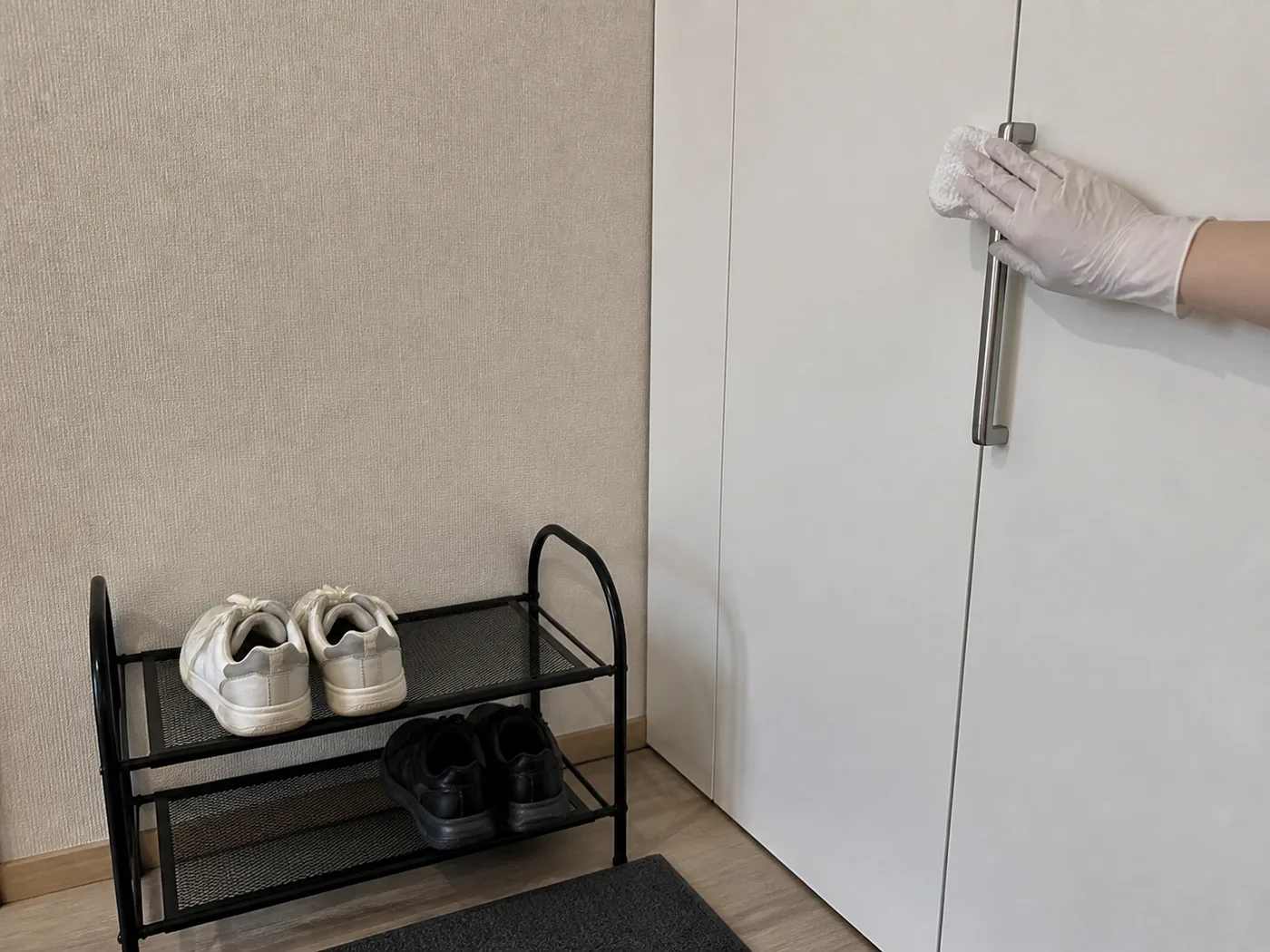 Обработка ручек и домофона в прихожей